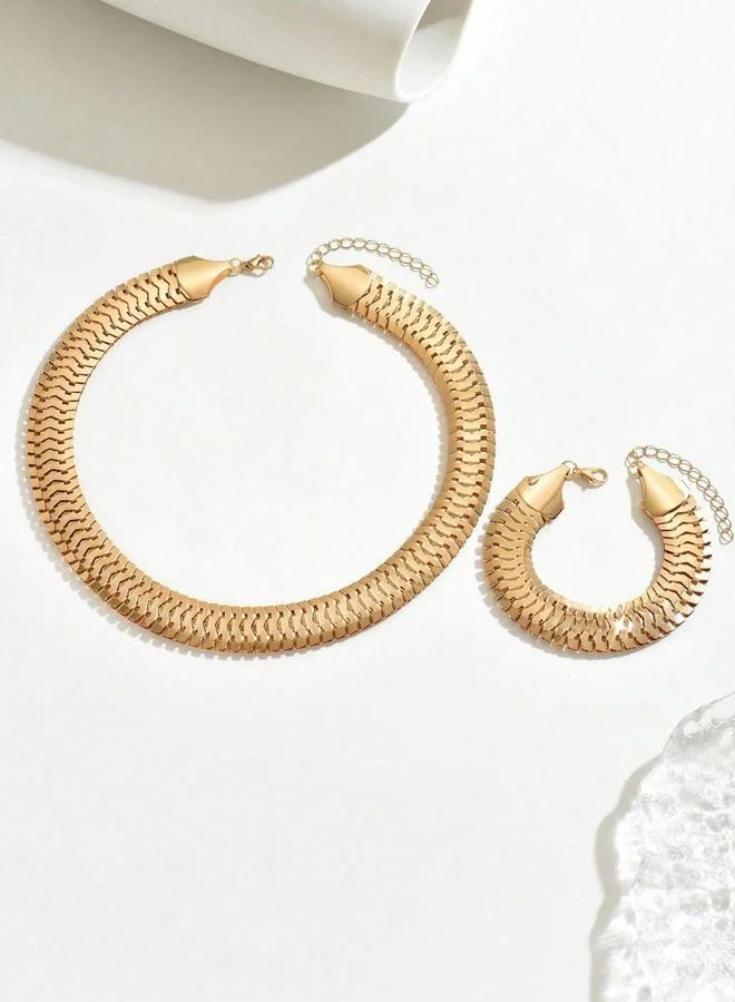 Take Two  Women Gold Herringbone Necklace and Bracelet Set for Women | Best Price UAE